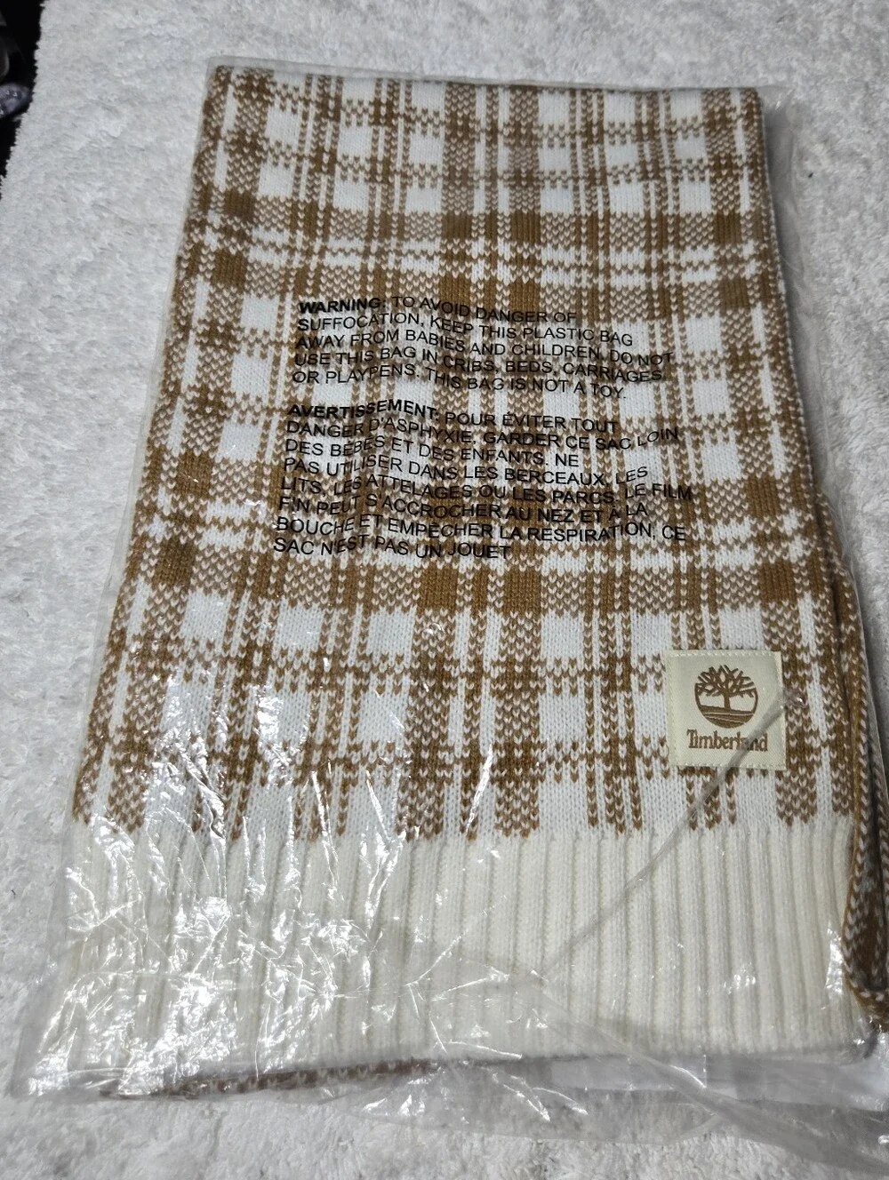 Timberland White & Brown Plaid Scarf OS  NWT